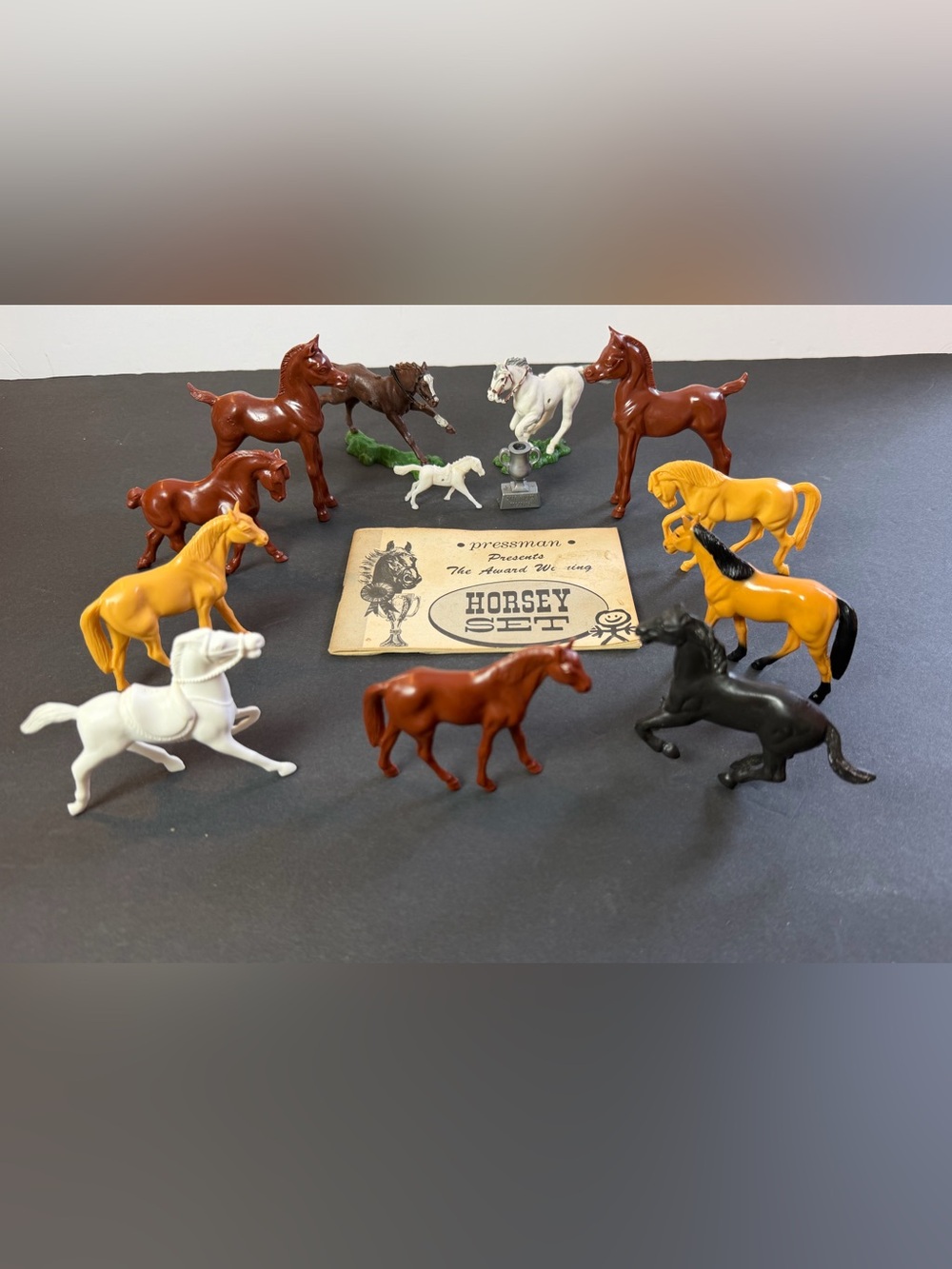 Vintage Britains Ltd Pressman Horsey Set 12 Plastic Horse Lot Foals England